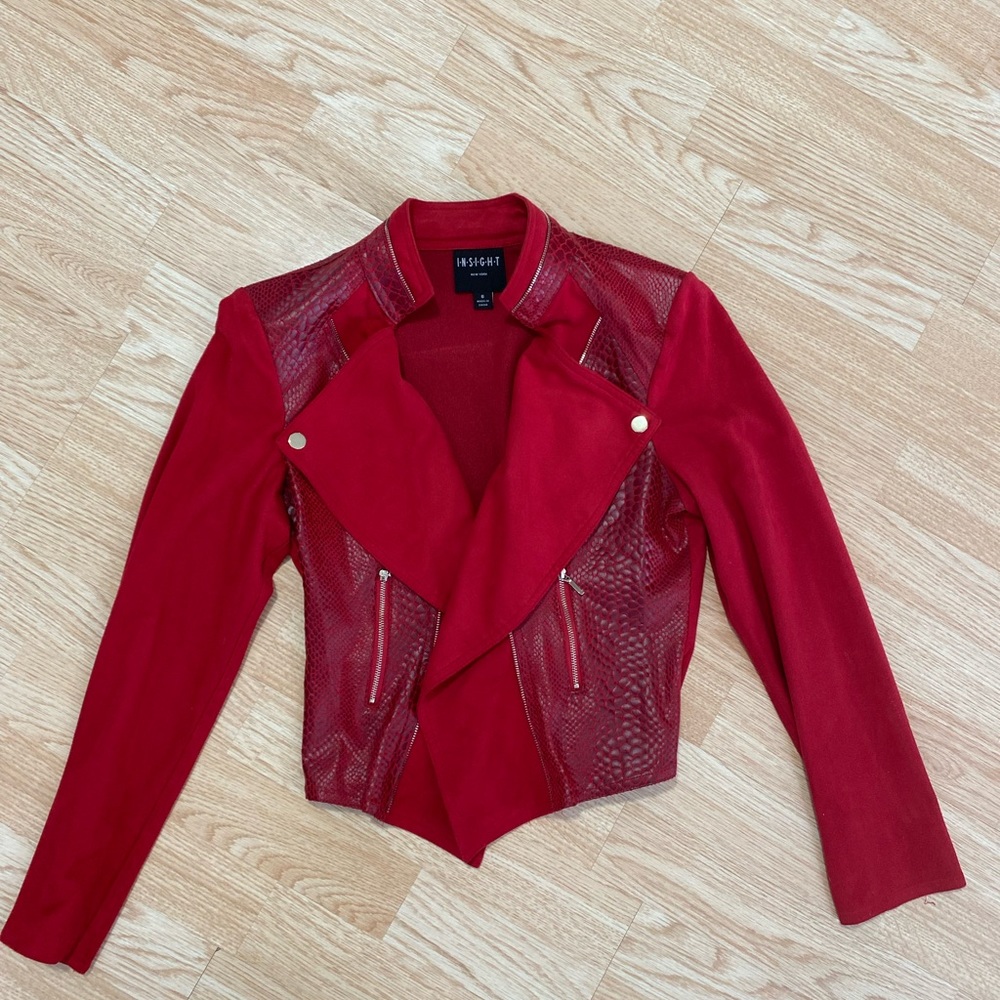 Insight Red Faux Leather and Snake Skin Blazer